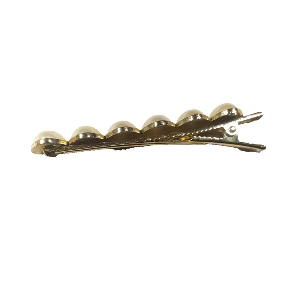Hair Clip Barrette Faux Pearl Hearts Gold Tone Feminine Love